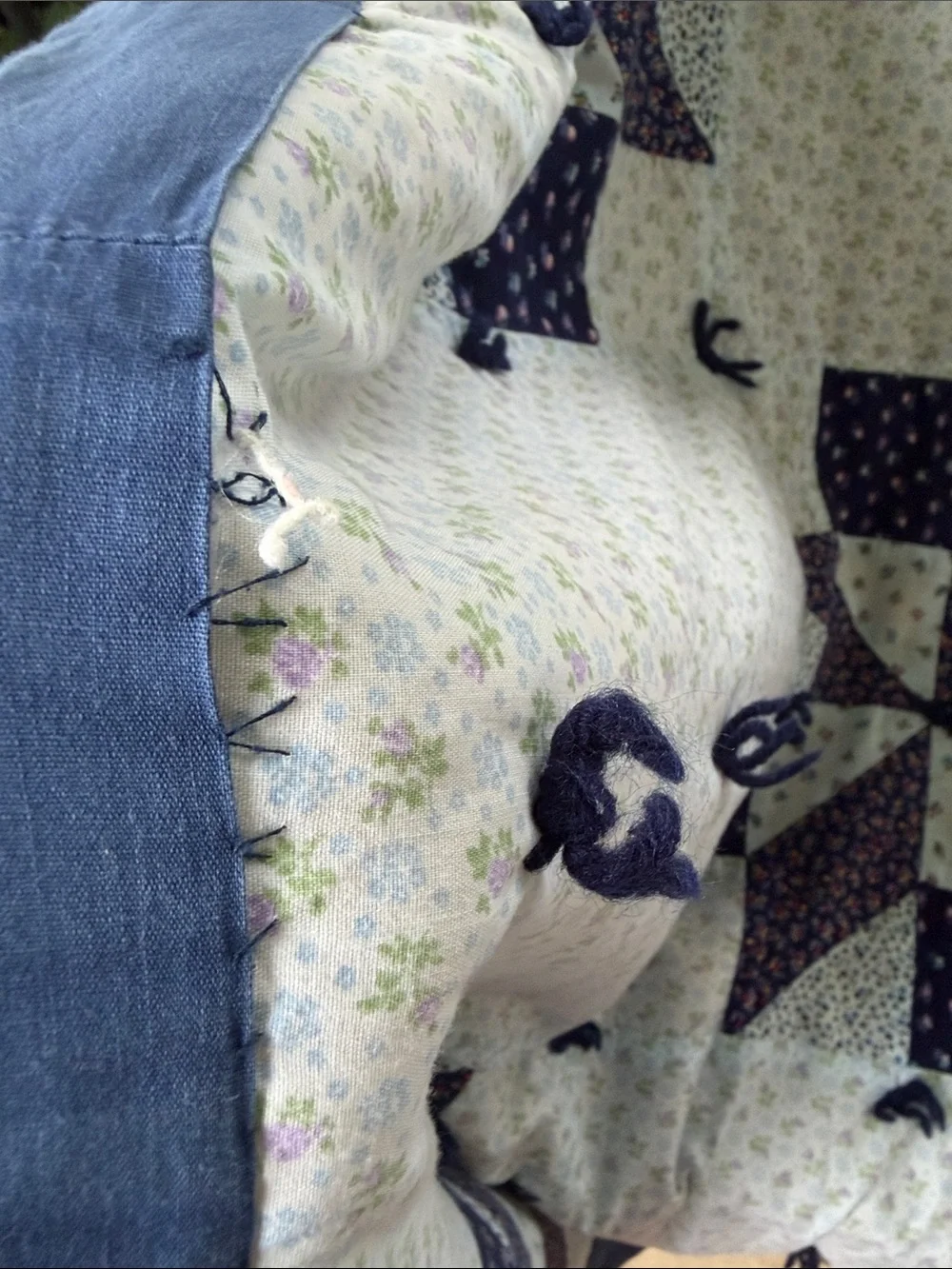 Handmade Blue Star Patchwork Quilt - Granny Cottage Core